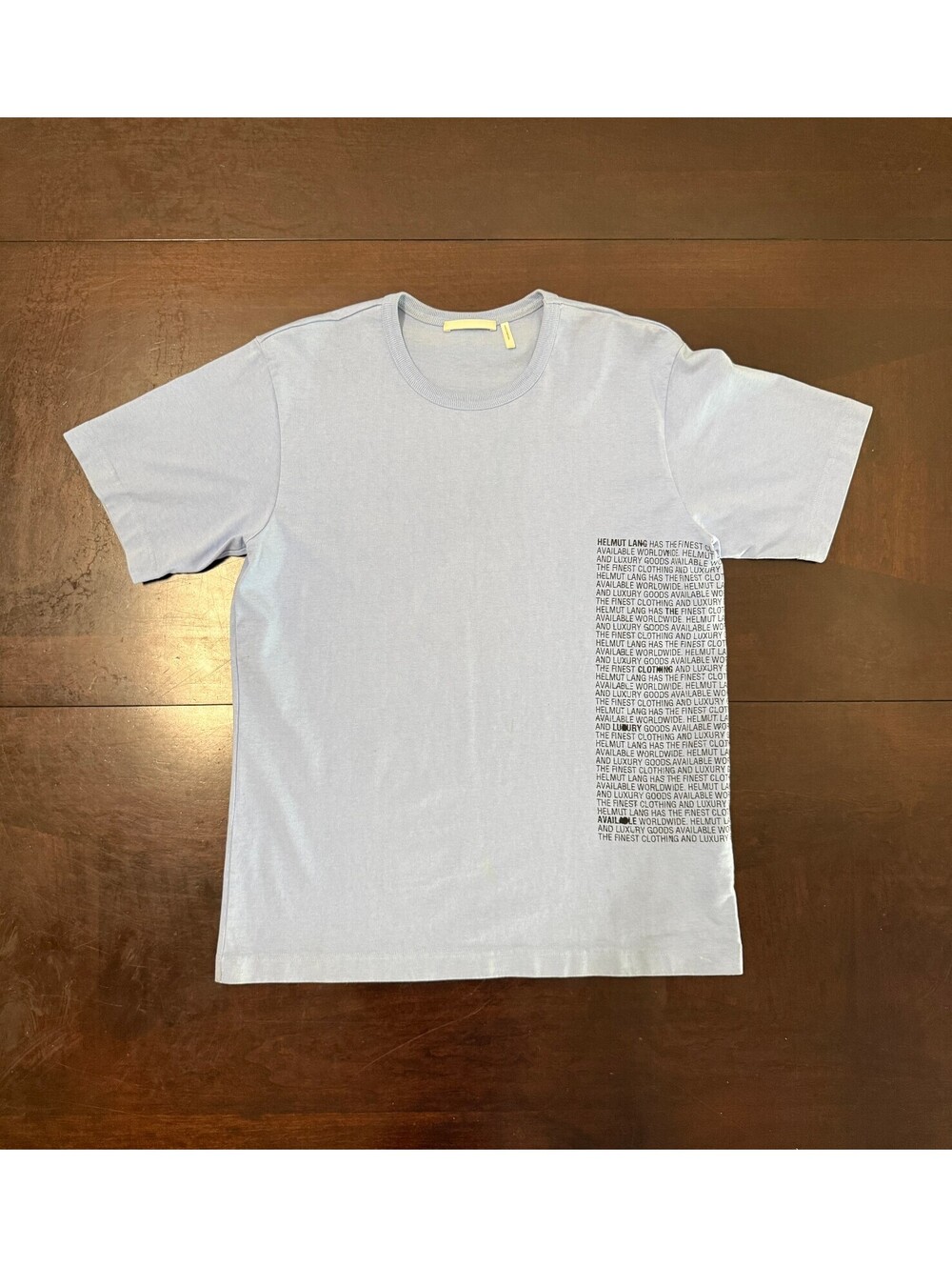 Helmut Lang Light Blue Cotton T-Shirt Size S with Text Print